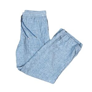 Athleta Retreat Linen Wide Leg Pant Size 6 Blue Chambray Drawstring Beach 533474